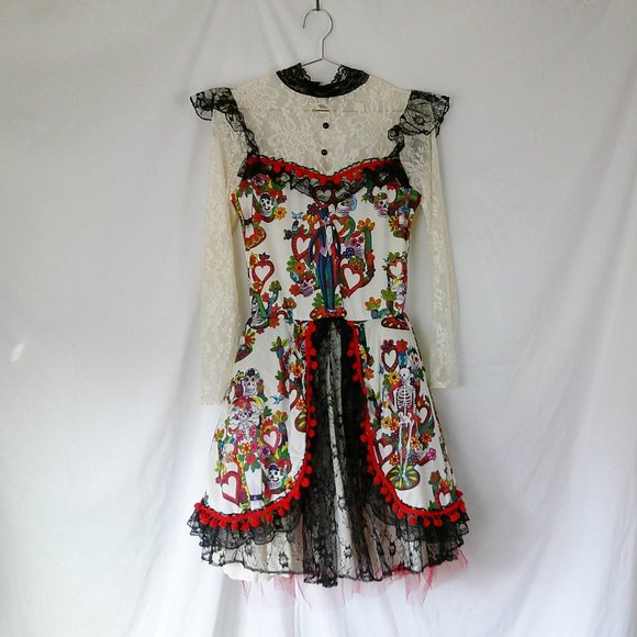 Spirit Halloween Day of Dead Sugar Skull Dress Lace Layered - Picture 1 of 6